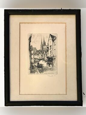 LEOPOLD ROBIN (1877-1939) France Signed French Etching---Chartres Rue du Bourg